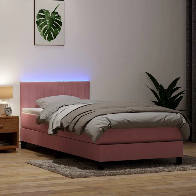 Box Spring κρεβάτι με στρώμα ροζ 90x210 εκ. Βελούδινο Ροζ 3317060
