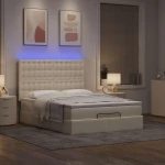 Οθωμανικό κρεβάτι με στρώμα & LEDs Cream 140x190cm Ύφασμα Κρεμ 3314174