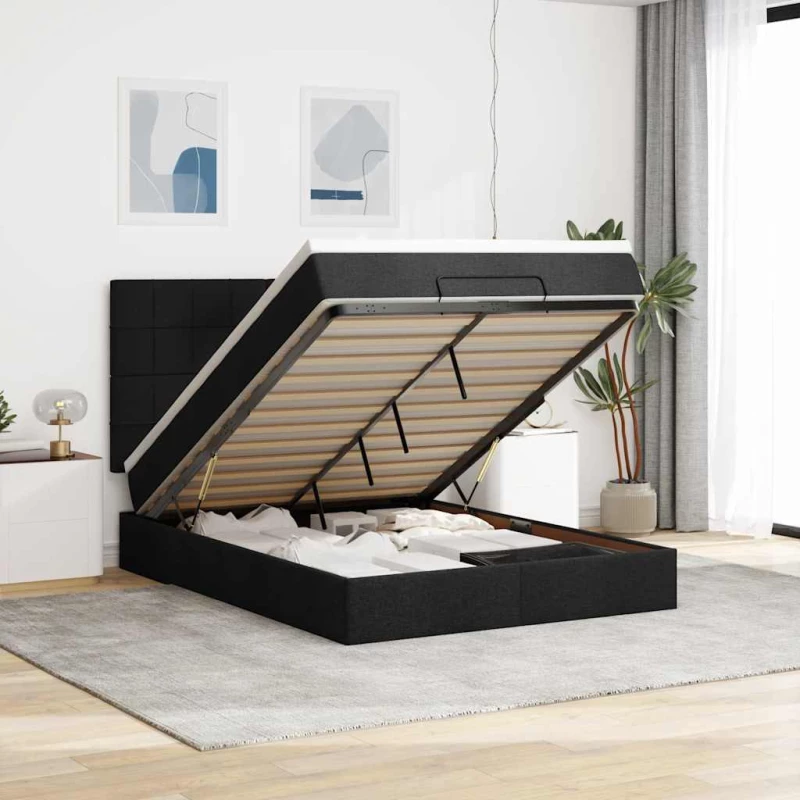 Οθωμανικό κρεβάτι με στρώμα & LEDs Μαύρο 140x190 cm Ύφασμα Μαύρο 3314005