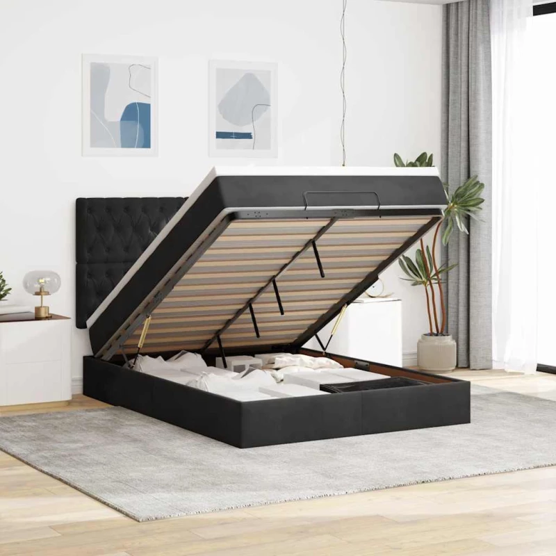Οθωμανικό κρεβάτι με στρώματα Μαύρο 140x190cm Βελούδο Μαύρο 3313543