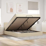 Οθωμανικό κρεβάτι με στρώμα & LEDs Cream 180x200cm ύφασμα Κρεμ 3312414