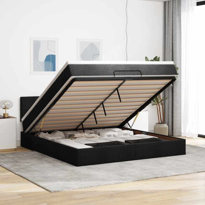 Οθωμανικό κρεβάτι με στρώμα Μαύρο 180x200cm Ύφασμα Μαύρο 3311479