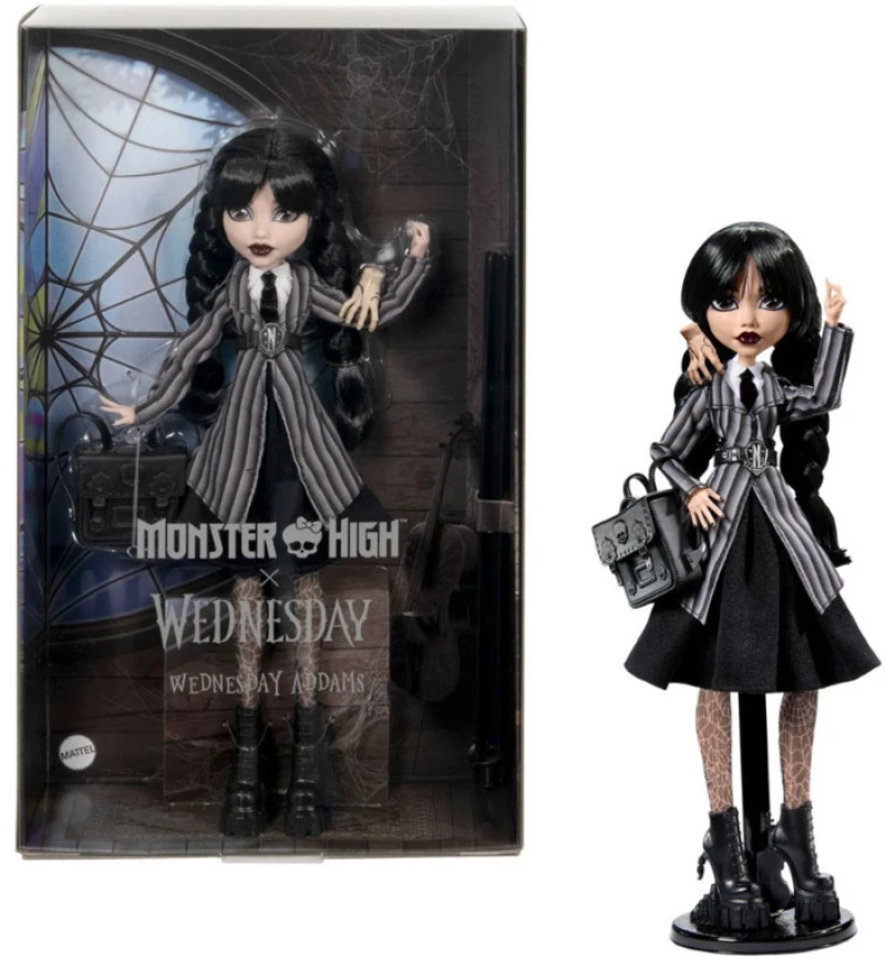 MONSTER HIGH ΣΥΛΛΕΚΤΙΚΗ ΚΟΥΚΛΑ WEDNESDEY ADDAMS NEVERMORE ACADEMY UNIFORM- HXJ04