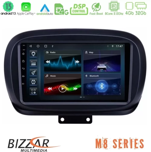 Bizzar M8 Series Fiat 500X 8core Android13 4+32GB Navigation Multimedia Tablet 9" U-M8-FT0534