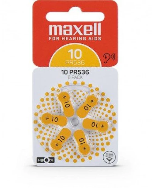 Μπαταρίες ακουστικών βαρυκοιας 6 τμχ 1.45V Maxell No 10 PR70