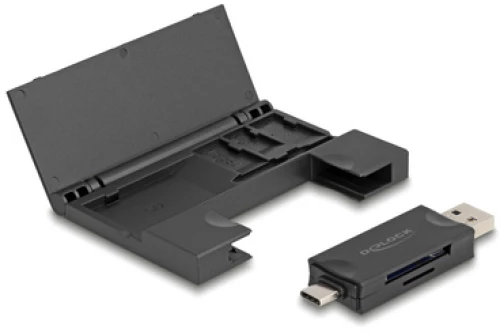 DELOCK card reader 91014 για SD & micro SD, με θήκη, USB/USB-C, 5Gbps, μαύρο