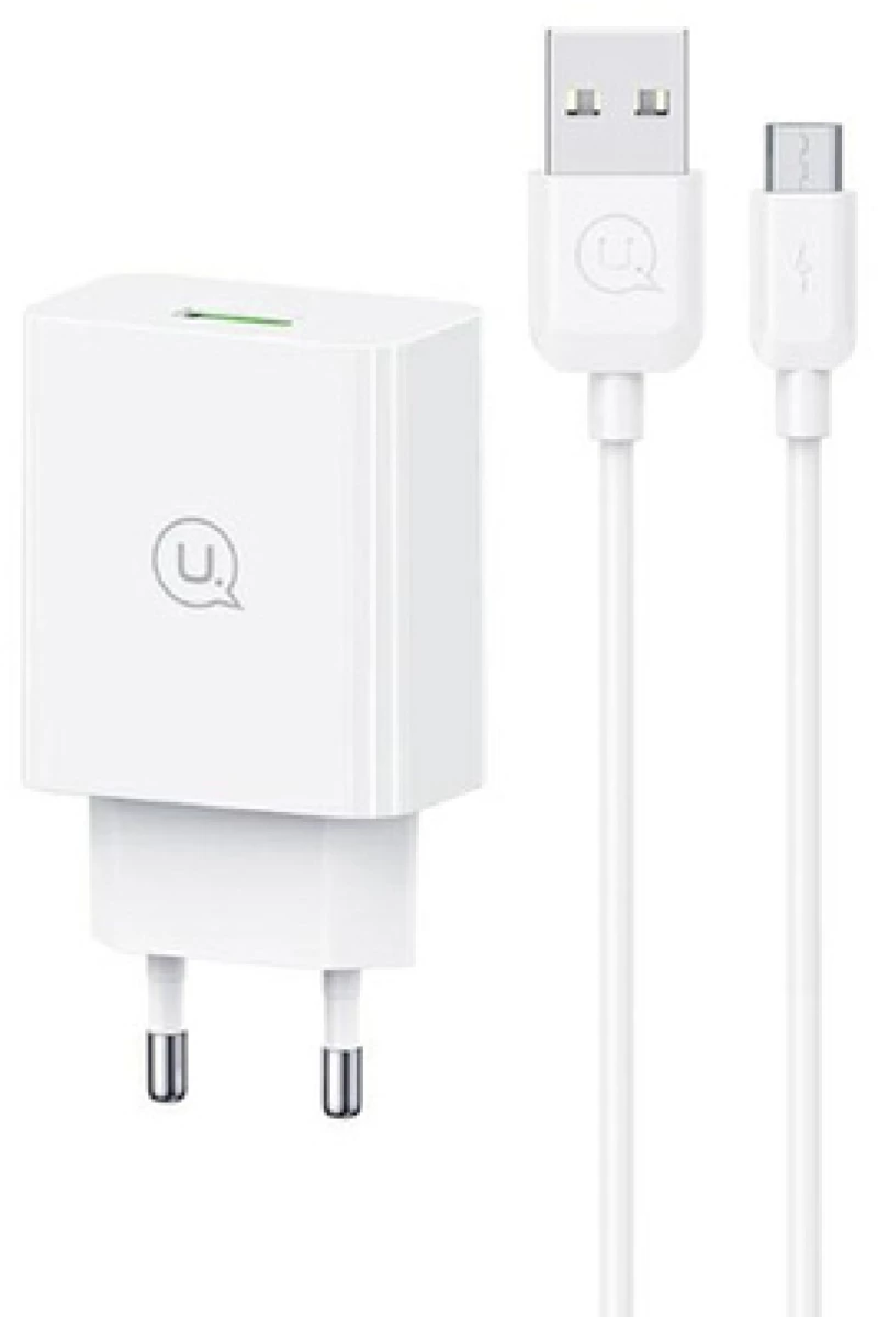 USAMS φορτιστής τοίχου SCXLTZ01 με καλώδιο micro USB, USB, 18W, λευκός