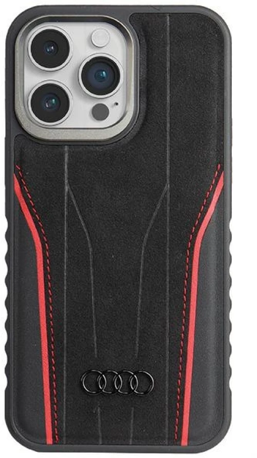 Audi Genuine Leather case with MagSafe for iPhone 15 Pro Max - black and red