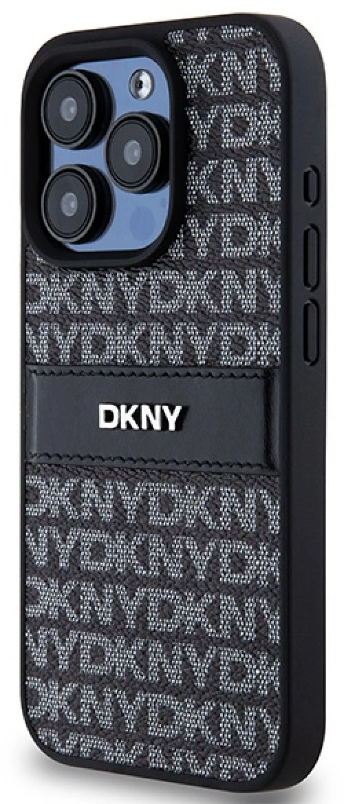 DKNY Leather Mono Stripe & Metal Logo case for iPhone 15 Pro - black