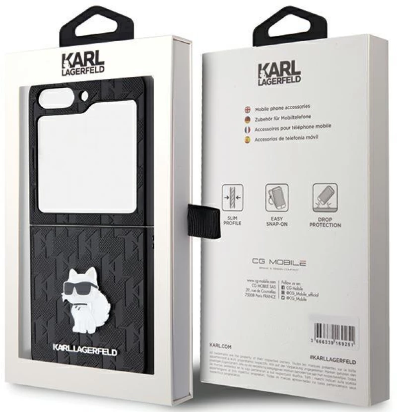 Karl Lagerfeld Saffiano Monogram Choupette Pin case for Samsung Galaxy Z Flip 5 - black
