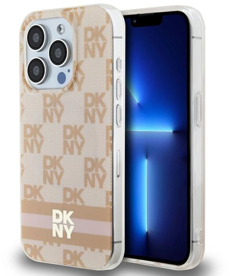 DKNY IML Checkered Mono Pattern & Printed Stripes MagSafe case for iPhone 15 Pro - pink