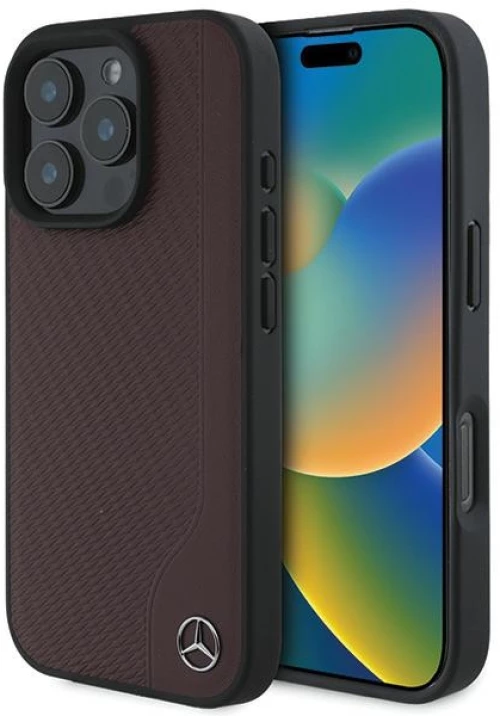 Mercedes MB Wood Imitation Leather MagSafe Case for iPhone 16 Pro Max - Red