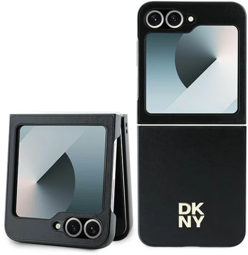 DKNY Leather Metal Stack Logo Case for Samsung Galaxy Z Flip 6 - Black