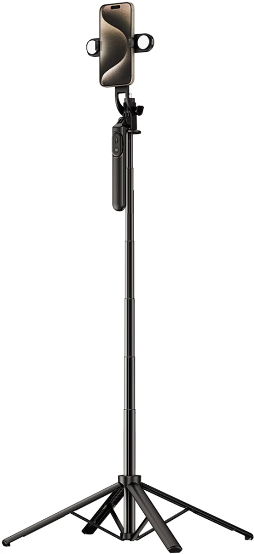Selfie stick WH181D-Y1S 1.75m aluminum alloy telescopic tripod with dual lamp and phone holder - black