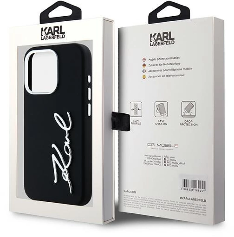 Karl Lagerfeld Silicone Metal Script Logo case for iPhone 15 Pro - black