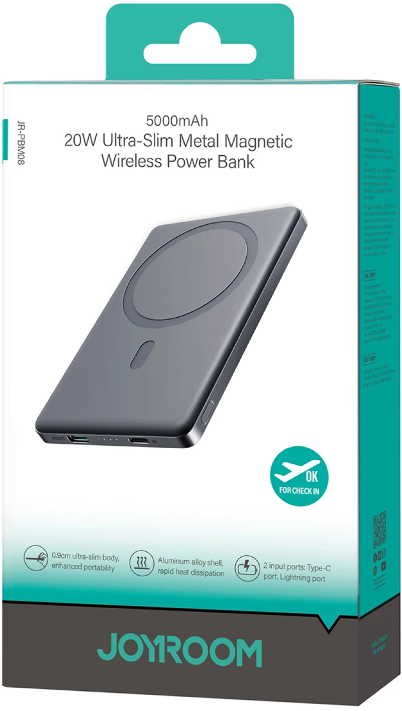 Powerbank Joyroom JR-PBM08 5000mAh 20W with inductive charging - gray