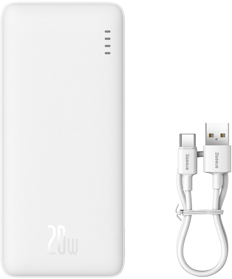 Baseus Airpow 20W 10000mAh Power Bank with Baseus Simple Series USB-A - USB-C 30 cm Cable - White