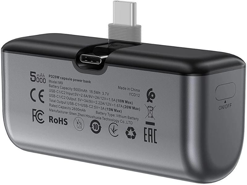 Powerbank Acefast M9 5000mAh USB-C (male) / USB-C (female) PD 20W - black