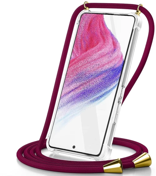 Θήκη Ancus Crossbody για Apple iPhone 16 Plus Διάφανη με Κορδόνι Μπορντώ