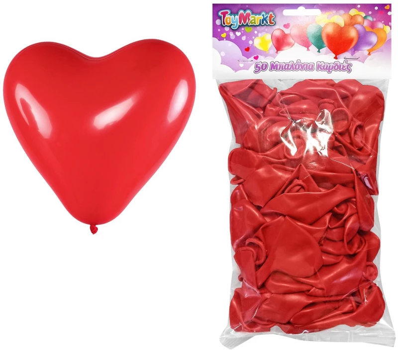 Σετ 50 Μπαλόνια Καρδιά Κόκκινη 23cm ToyMarkt 913590