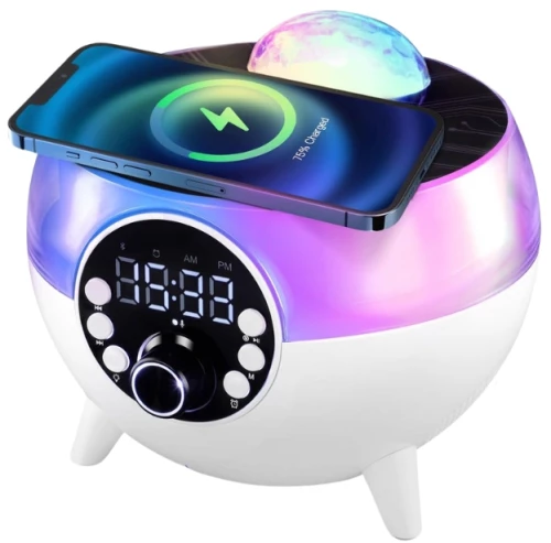 2 σε 1 Ασύρματο Ηχείο Bluetooth με Λειτουργία Ασύρματης Φόρτισης και Φωτισμό RGB - Λευκό - BT-2203