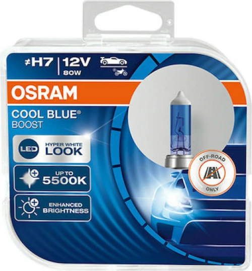 Λάμπες H7 12V 80W OSRAM Cool Blue Hyper Boost 5500K 2τεμ 62210CBB-HCB