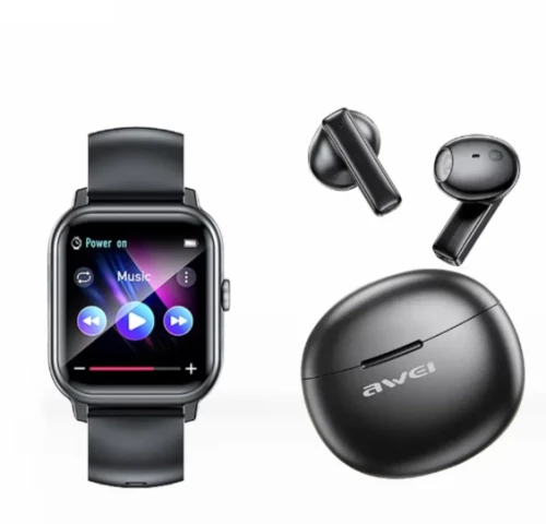 Awei HE-2 Σετ Smartwatch & Ακουστικά TWS Μαύρο