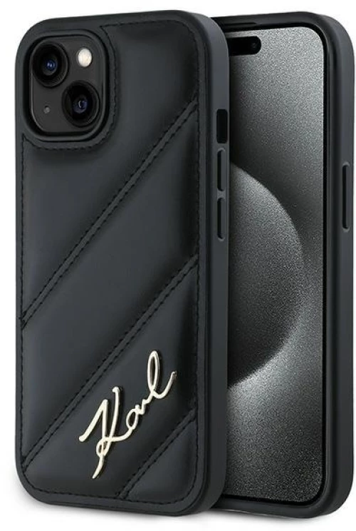 Karl Lagerfeld “Karl Script Logo” Δερματίνη Puffer Θήκη Σιλικόνης iPhone 13/14/15 Μαύρη