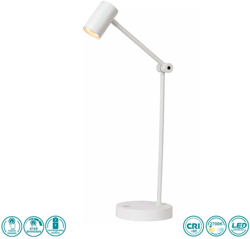 Λάμπα Επιτραπέζια Επαναφορτιζόμενη Lucide Tipik 36622-03-31 Λευκή