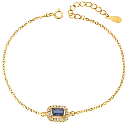 Βραχιόλι Senza από επιχρυσωμένο ασήμι 925, μπλε παραλληλόγραμμο με λευκά ζιργκόν