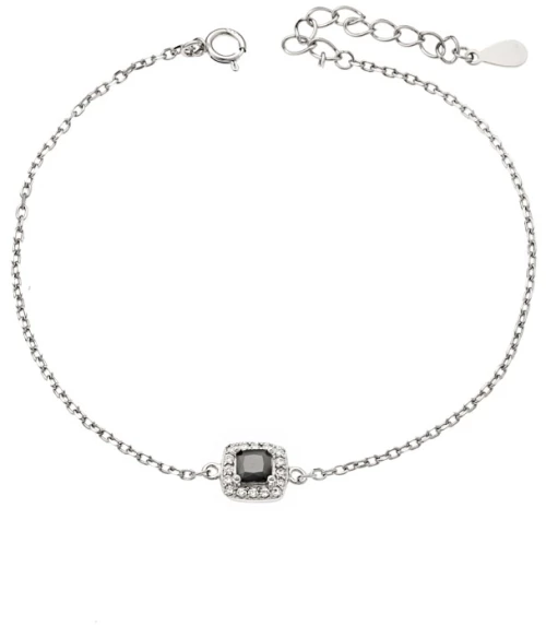 Βραχιόλι Senza από επιχρυσωμένο ασήμι 925, μαύρο τετράγωνο με λευκά ζιργκόν