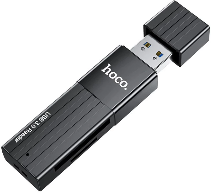 Αναγνώστης Κάρτας Μνήμης Hoco HB20 Mindful 2 σε 1 USB 3.0 έως 5Gbps και 2TB για Micro SD και SD Μαύρος