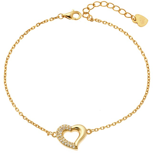 Βραχιόλι Senza από επιχρυσωμένο ασήμι 925, καρδιά με λευκά ζιργκόν