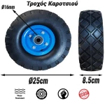 Τροχός Καροτσιού  Ø25cm με Πέλμα 8.5cm & Ρουλεμάν Ø16mm Blue