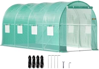 Θερμοκήπιο VEVOR Walk-in Tunnel, 15 x 7 x 7 ft φορητό θερμοσίφωνα με γαλβανισμένο ατσάλι, 1 επάνω δοκός, 2 διαγώνιους πόλους, 2 πόρτες με φερμουάρ & 8 αναδιπλούμενα παράθυρα, πράσινο