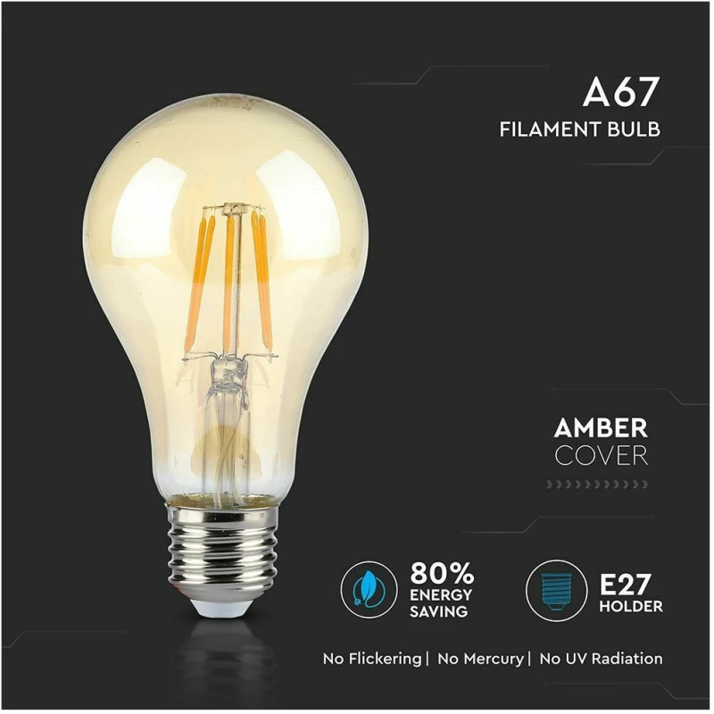 V-TAC LED Λάμπα E27 A67 10W Filament Θερμό 2200K – 217157
