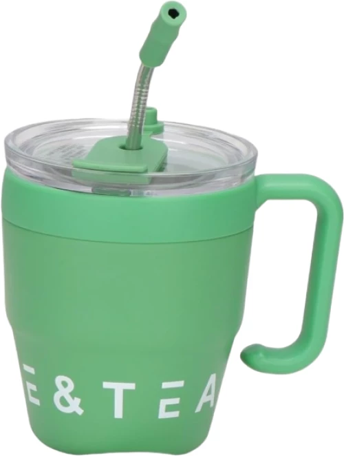 Φορητό παγούρι-θερμός κούπα με καλαμάκι - 450ml - 954293 - Green