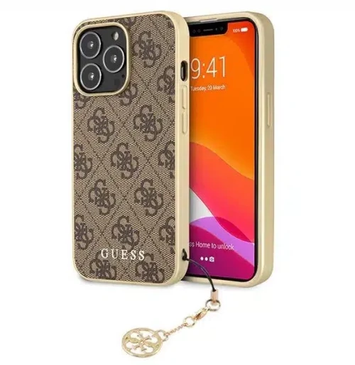 Guess 4G Metal Gold Logo with Charms θηκη για iPhone 13 Pro Max brown