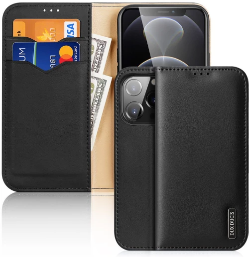 Dux Ducis Hivo Genuine Leather Bookcase type case Θήκη για iPhone 15 Pro Max black