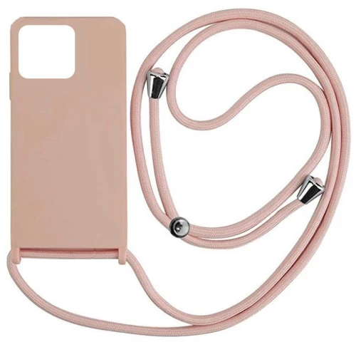 Cord Silicone back cover Case με κορδόνι Θήκη για Iphone 15 Pro nude