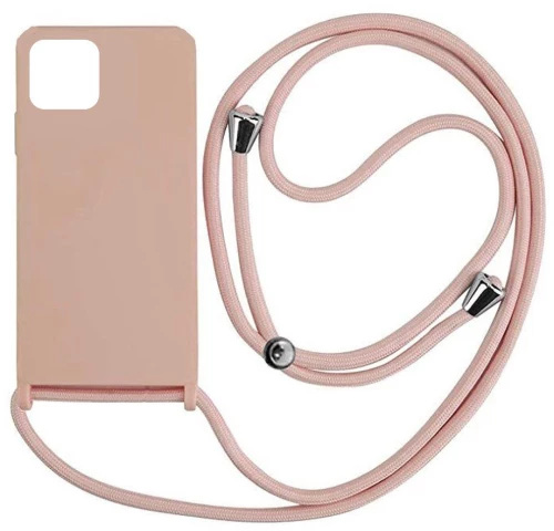 Cord Silicone back cover Case με κορδόνι Θήκη για Iphone 15 nude