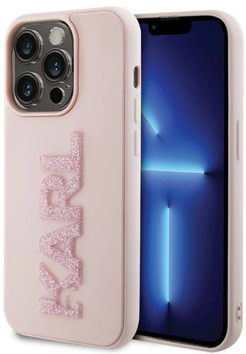 Karl Lagerfeld 3D Rubber Glitter Logo θηκη για iPhone 15 Pro Max pink