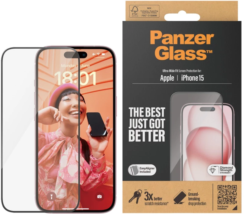 PanzerGlass Screen Protector iPhone 15 | Ultra-Wide Fit w. EasyAligner Τζαμακι Υψηλής Προστασίας