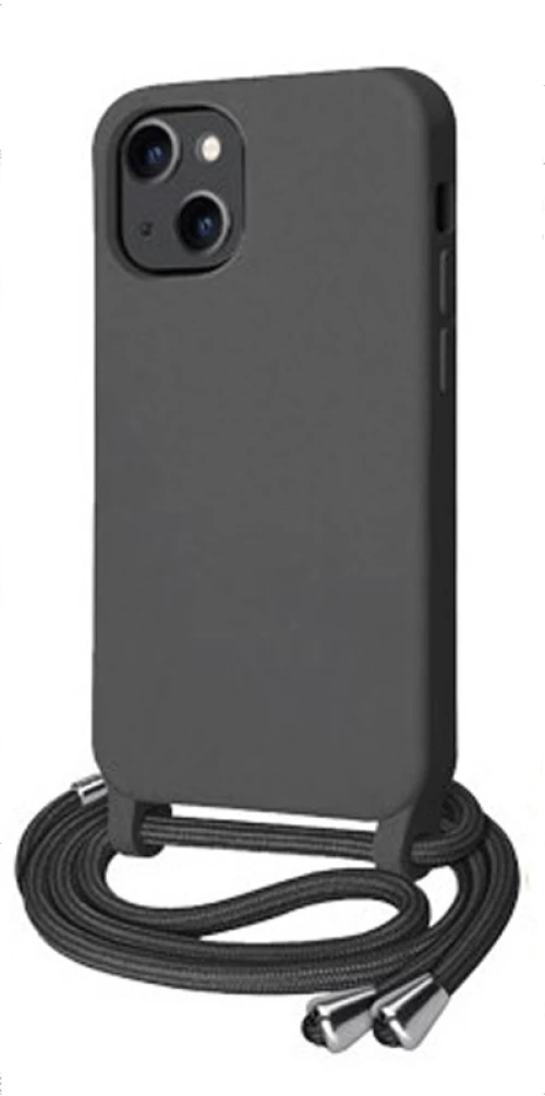 Cord Silicone back cover Case με κορδόνι Θήκη για Iphone 16 black