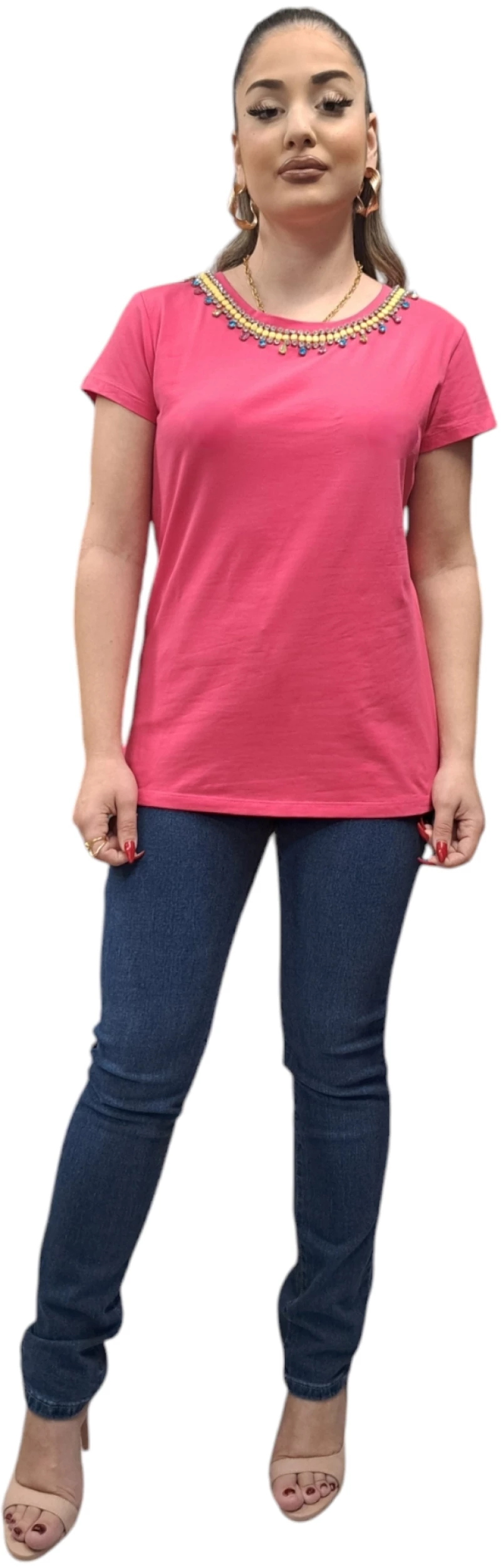 Γυναικείο T-shirt με διακοσμητικές πέτρες ΡΟΖ