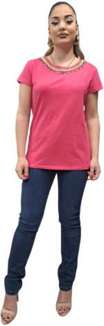 Γυναικείο T-shirt με διακοσμητικές πέτρες ΡΟΖ