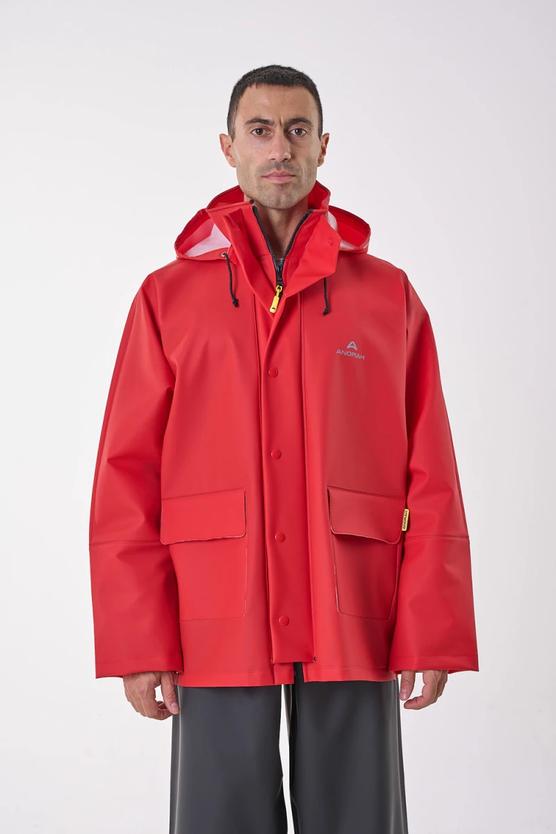 Anorak Αδιάβροχο Σακάκι με Κουκούλα Avenue® long- Κόκκινο