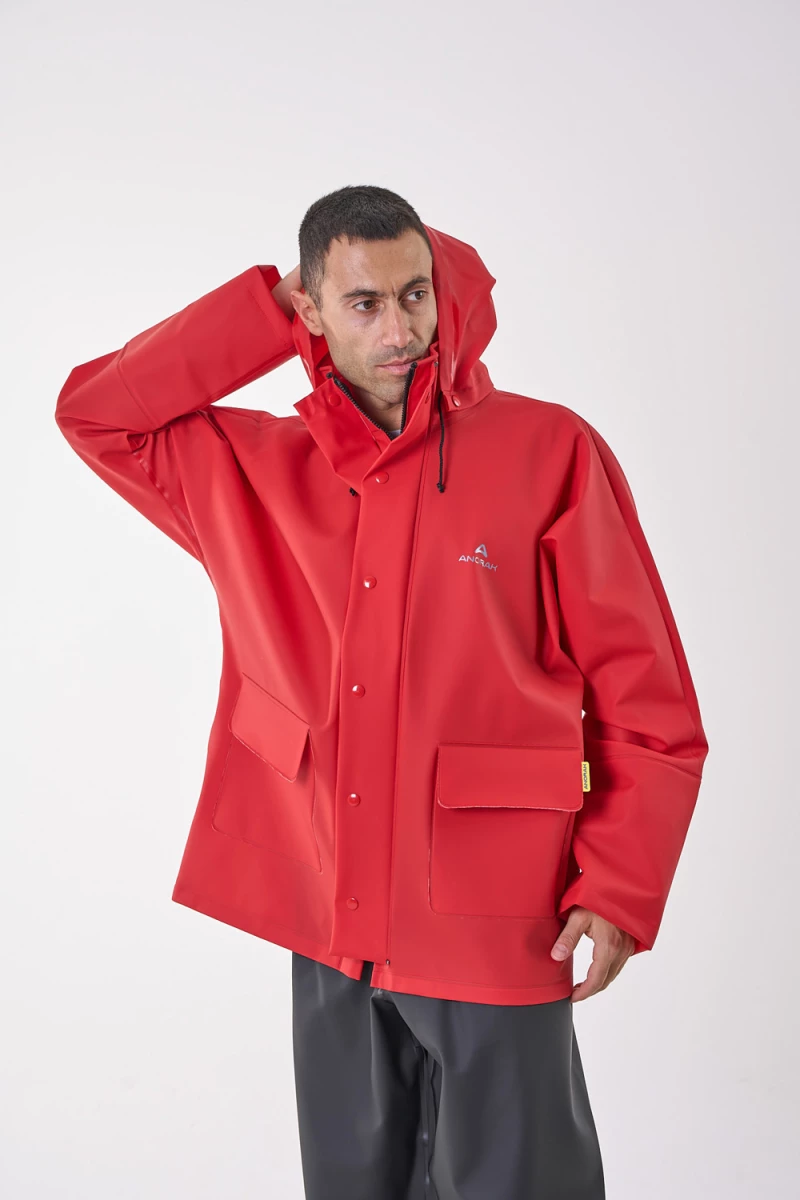 Anorak Αδιάβροχο Σακάκι με Κουκούλα Avenue® long- Κόκκινο