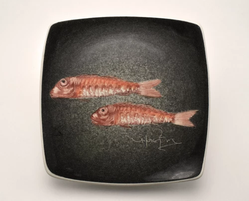 Πιάτο Τετράγωνο Κεραμικό Χειροποίητο Μπαρμπούνι Μαύρο - 14cm