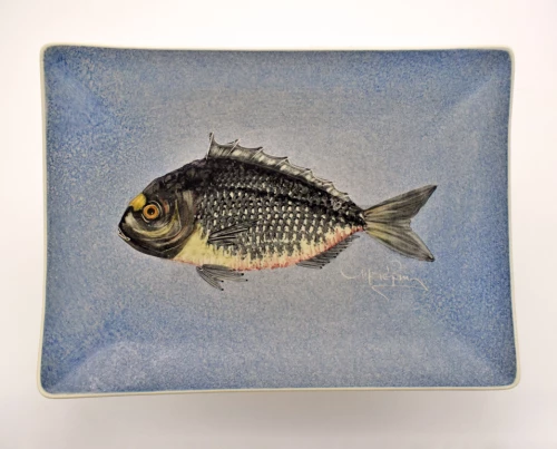 Πιάτο Παραλληλόγραμμο Κεραμικό Χειροποίητο Τσιπούρα Μπλε - 29cm